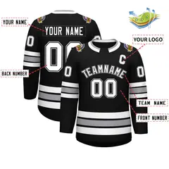 Black White Black-Gray Classic Style Hockey Jersey 2