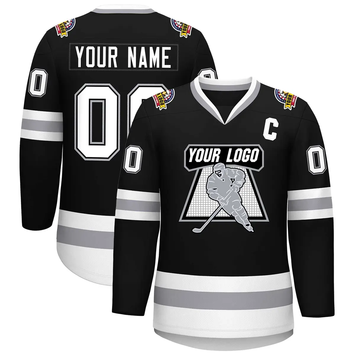 Black White Black-Gray Classic Style Hockey Jersey