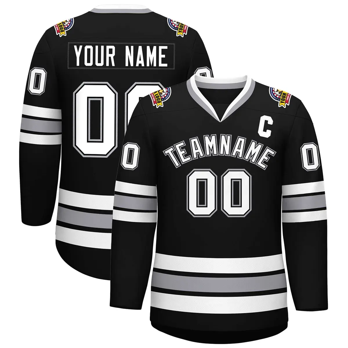 Black White Black-Gray Classic Style Hockey Jersey
