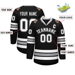 Black White Black-Gray Classic Style Hockey Jersey 2