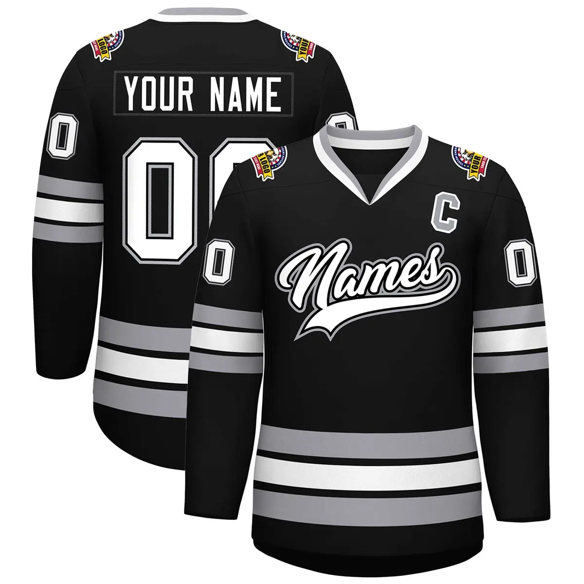 Black White Black-Gray Classic Style Hockey Jersey