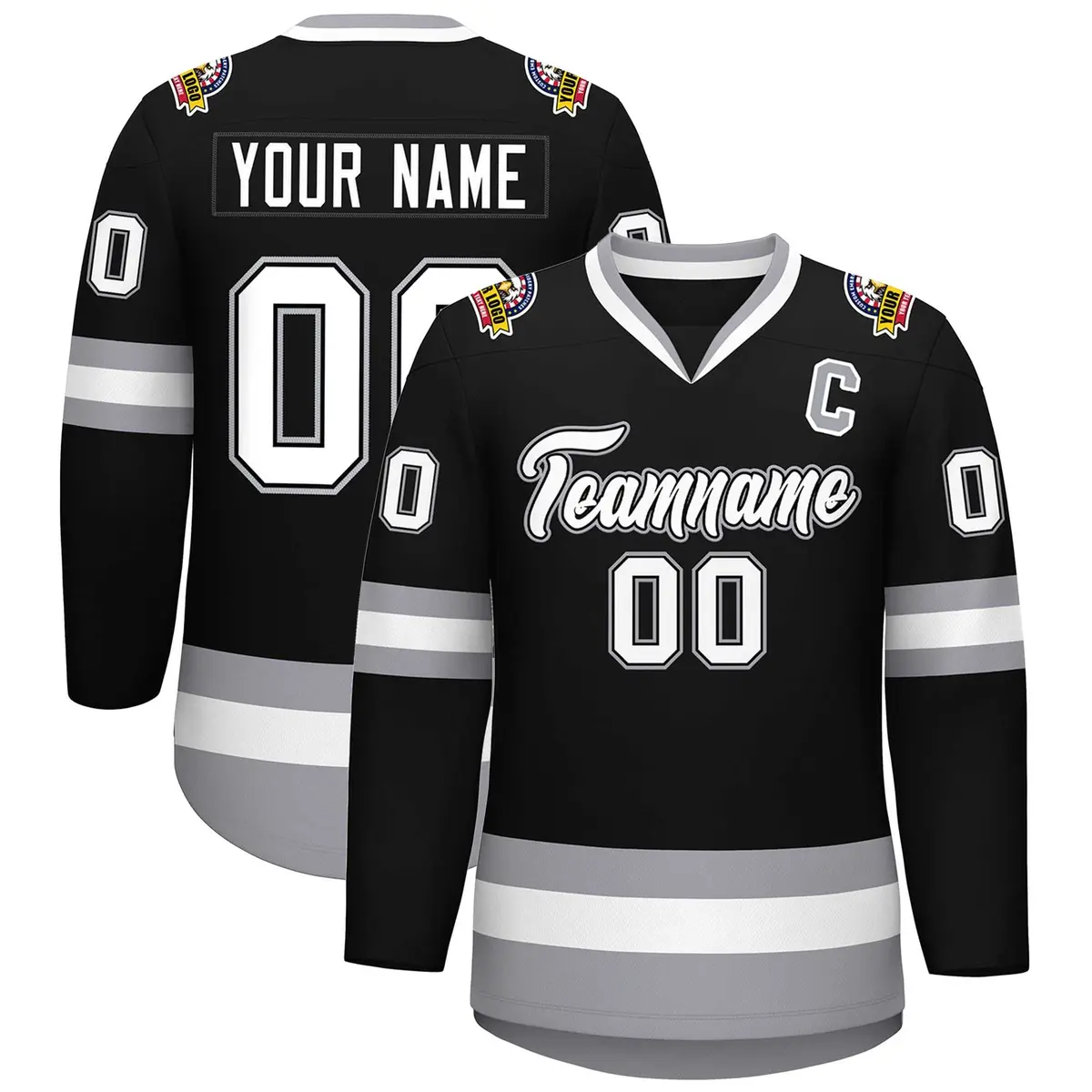 Black White Black-Gray Classic Style Hockey Jersey
