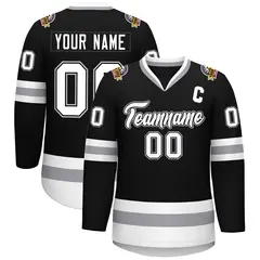 Black White Black-Gray Classic Style Hockey Jersey 1