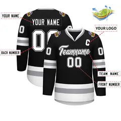 Black White Black-Gray Classic Style Hockey Jersey 2