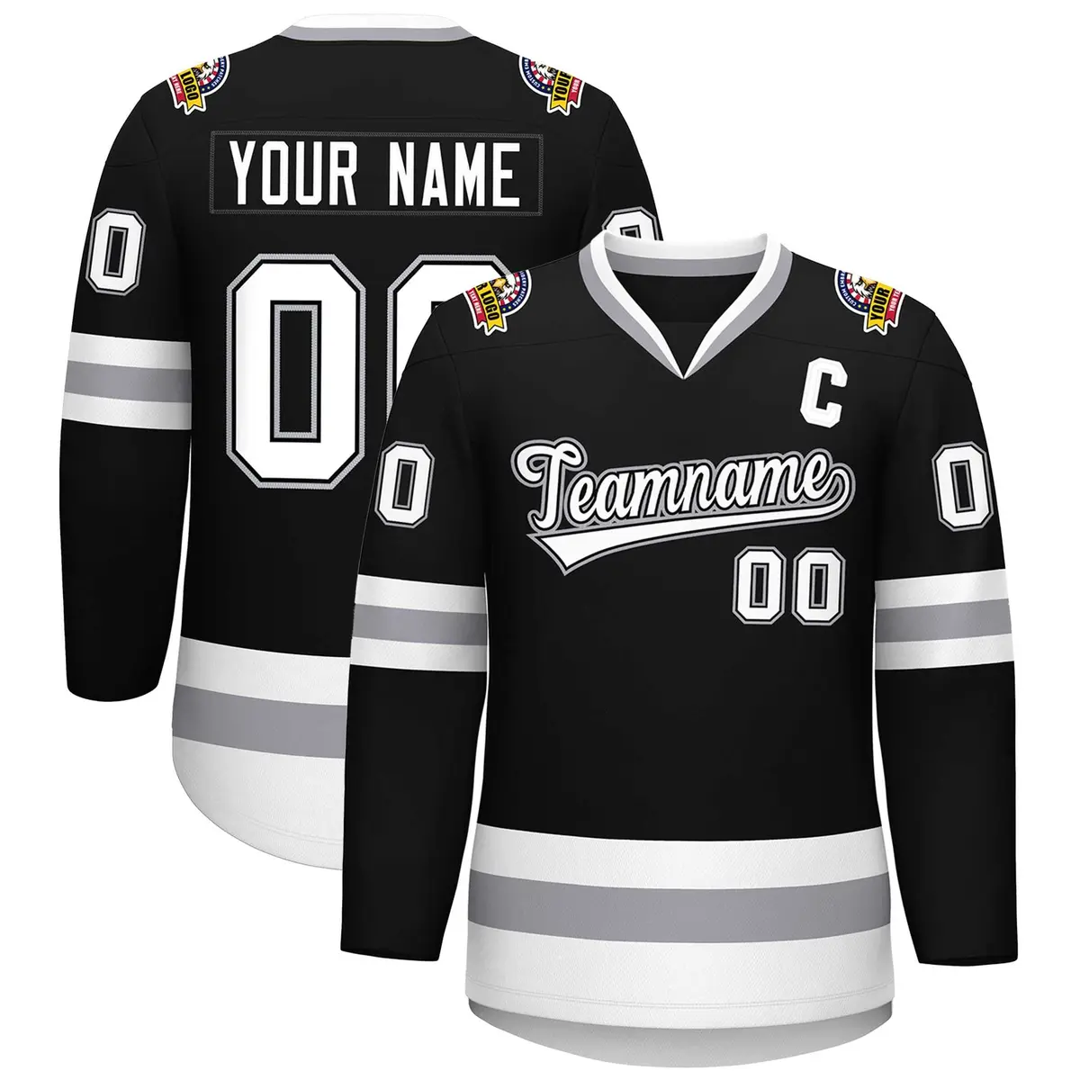 Black White Black-Gray Classic Style Hockey Jersey