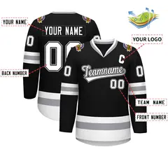 Black White Black-Gray Classic Style Hockey Jersey 2