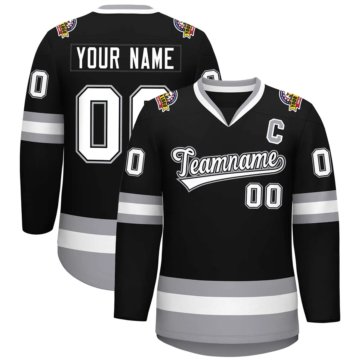 Black White Black-Gray Classic Style Hockey Jersey