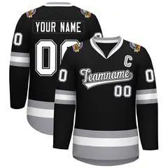 Black White Black-Gray Classic Style Hockey Jersey 1
