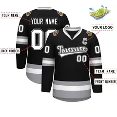 Black White Black-Gray Classic Style Hockey Jersey 2