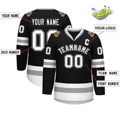 Black White Black-Gray Classic Style Hockey Jersey 2