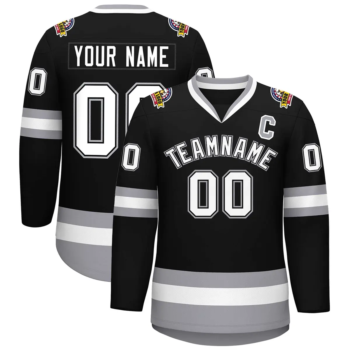Black White Black-Gray Classic Style Hockey Jersey