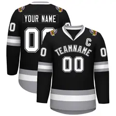 Black White Black-Gray Classic Style Hockey Jersey 1
