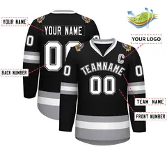 Black White Black-Gray Classic Style Hockey Jersey 2