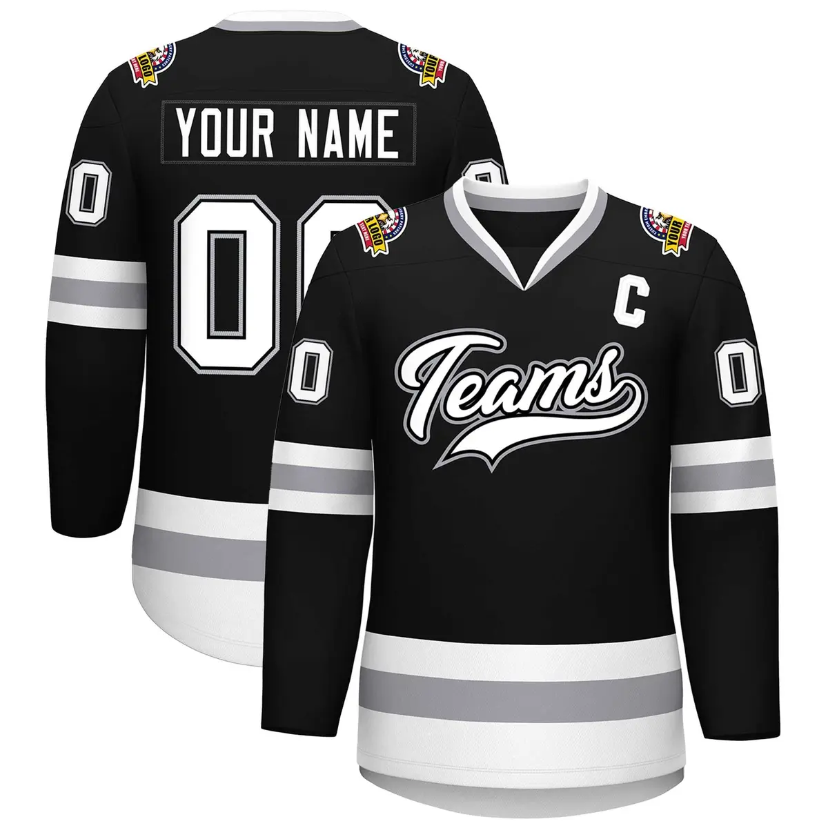 Black White Black-Gray Classic Style Hockey Jersey