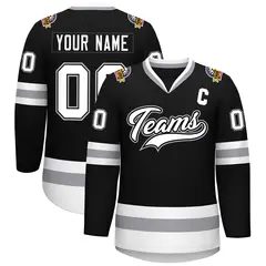 Black White Black-Gray Classic Style Hockey Jersey