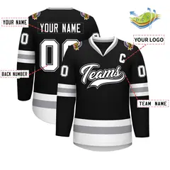 Black White Black-Gray Classic Style Hockey Jersey 2