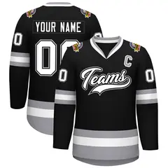 Black White Black-Gray Classic Style Hockey Jersey 1