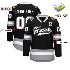 Black White Black-Gray Classic Style Hockey Jersey 2