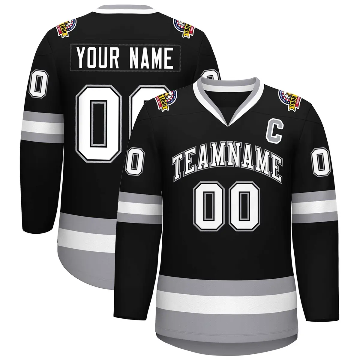 Black White Black-Gray Classic Style Hockey Jersey
