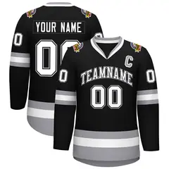 Black White Black-Gray Classic Style Hockey Jersey 1