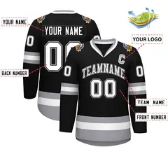 Black White Black-Gray Classic Style Hockey Jersey 2