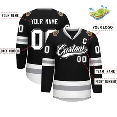 Black White Black-Gray Classic Style Hockey Jersey 2