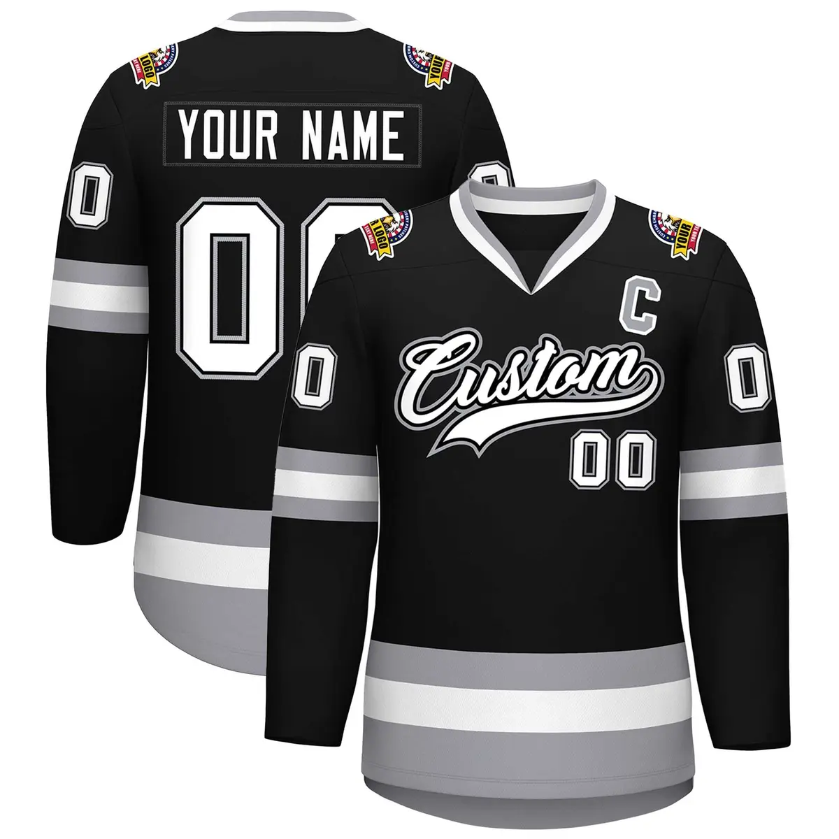 Black White Black-Gray Classic Style Hockey Jersey