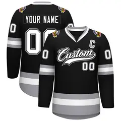 Black White Black-Gray Classic Style Hockey Jersey 1