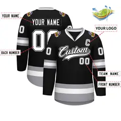 Black White Black-Gray Classic Style Hockey Jersey 2