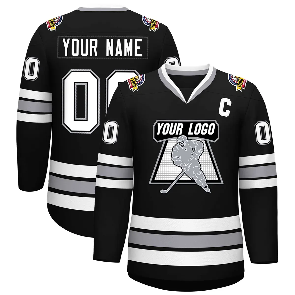 Black White Black-Gray Classic Style Hockey Jersey