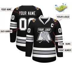 Black White Black-Gray Classic Style Hockey Jersey 2