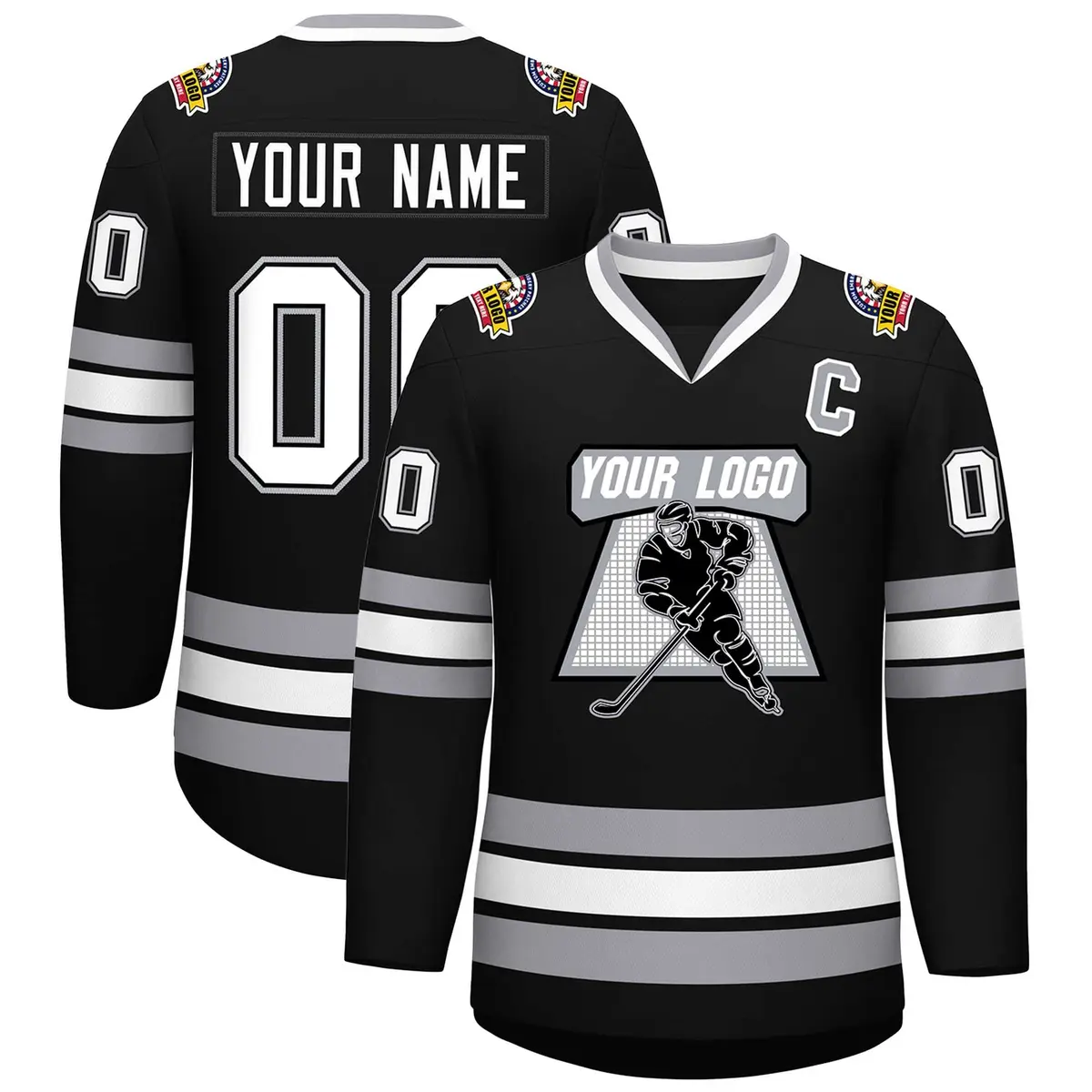 Black White Black-Gray Classic Style Hockey Jersey