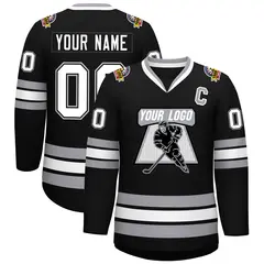 Black White Black-Gray Classic Style Hockey Jersey 1