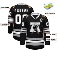 Black White Black-Gray Classic Style Hockey Jersey 2