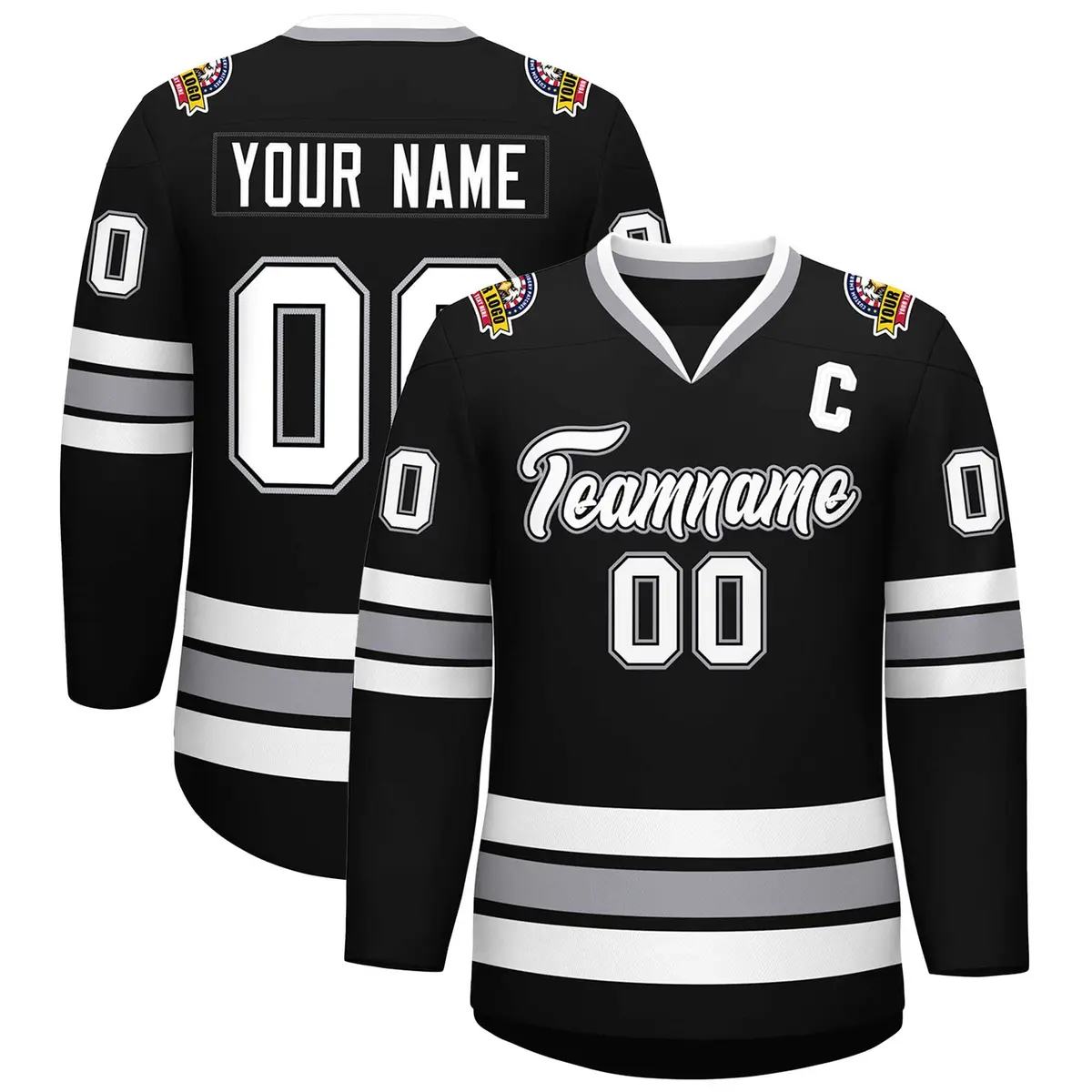 Black White Black-Gray Classic Style Hockey Jersey