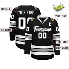 Black White Black-Gray Classic Style Hockey Jersey 2