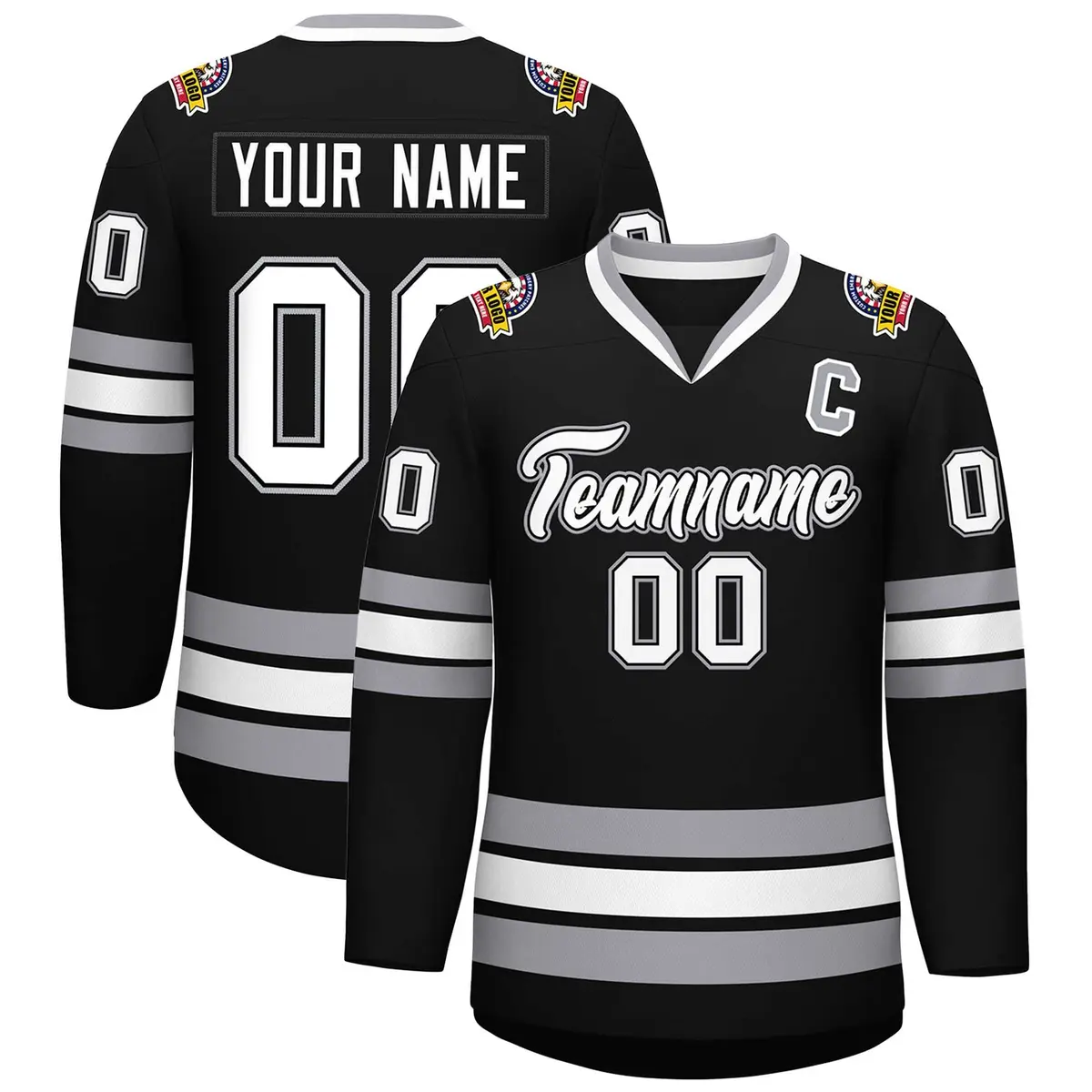Black White Black-Gray Classic Style Hockey Jersey