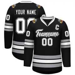 Black White Black-Gray Classic Style Hockey Jersey 1