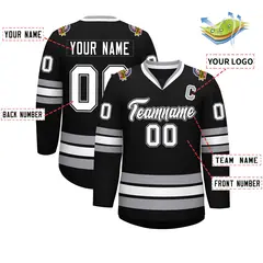 Black White Black-Gray Classic Style Hockey Jersey 2