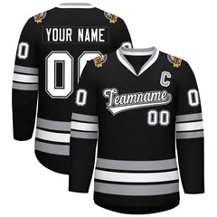 Black White Black-Gray Classic Style Hockey Jersey 1