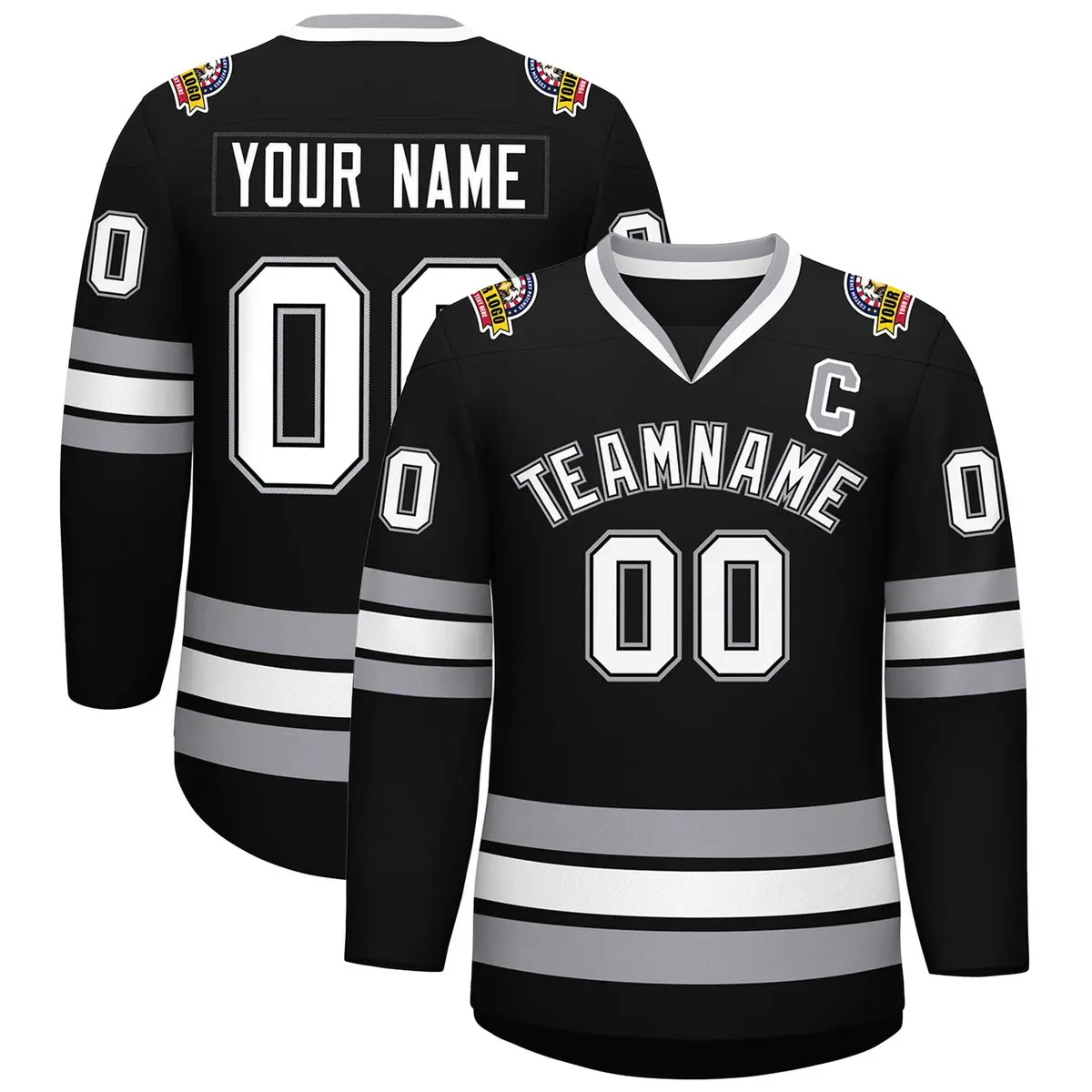 Black White Black-Gray Classic Style Hockey Jersey