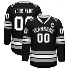 Black White Black-Gray Classic Style Hockey Jersey 1