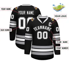 Black White Black-Gray Classic Style Hockey Jersey 2