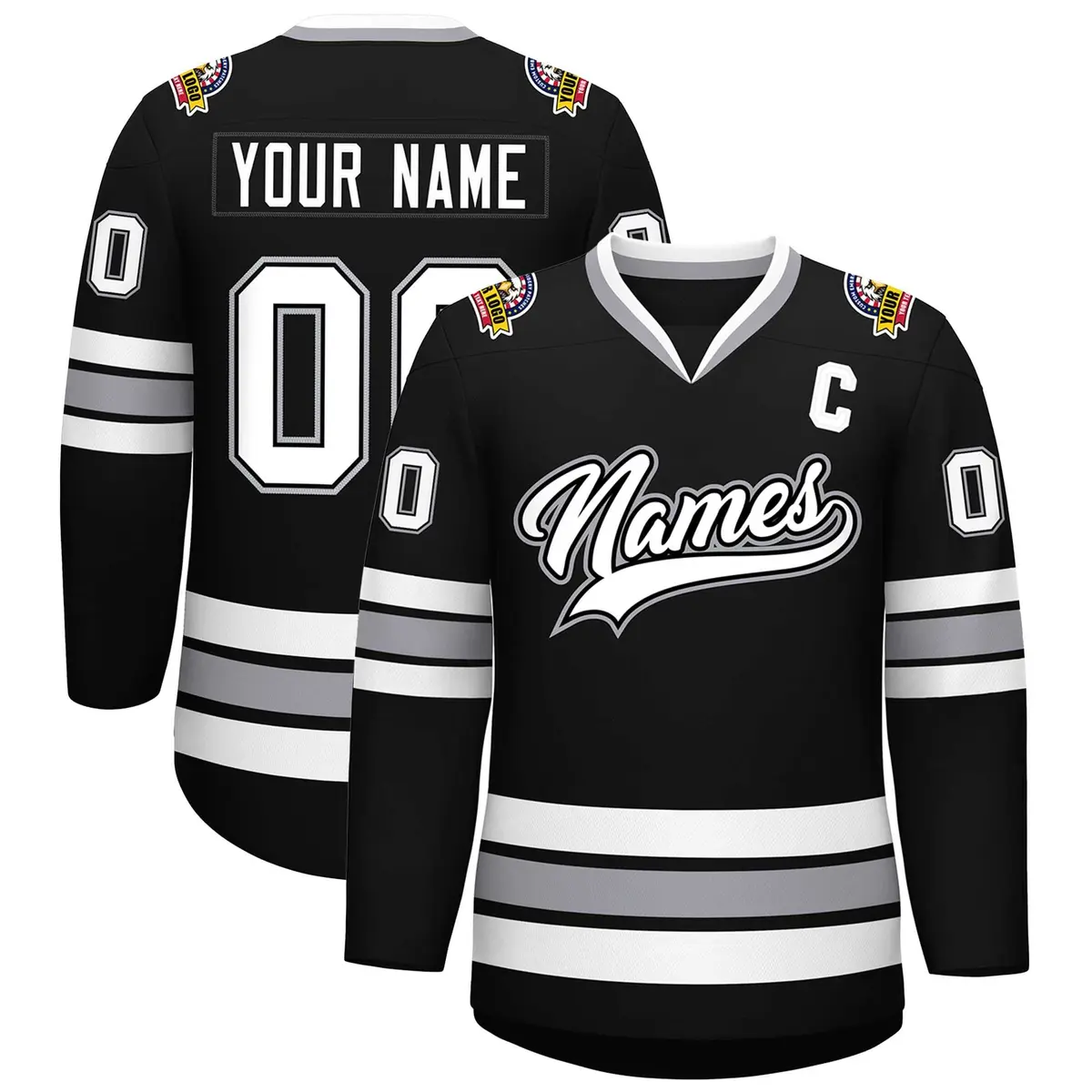 Black White Black-Gray Classic Style Hockey Jersey