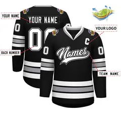 Black White Black-Gray Classic Style Hockey Jersey 2