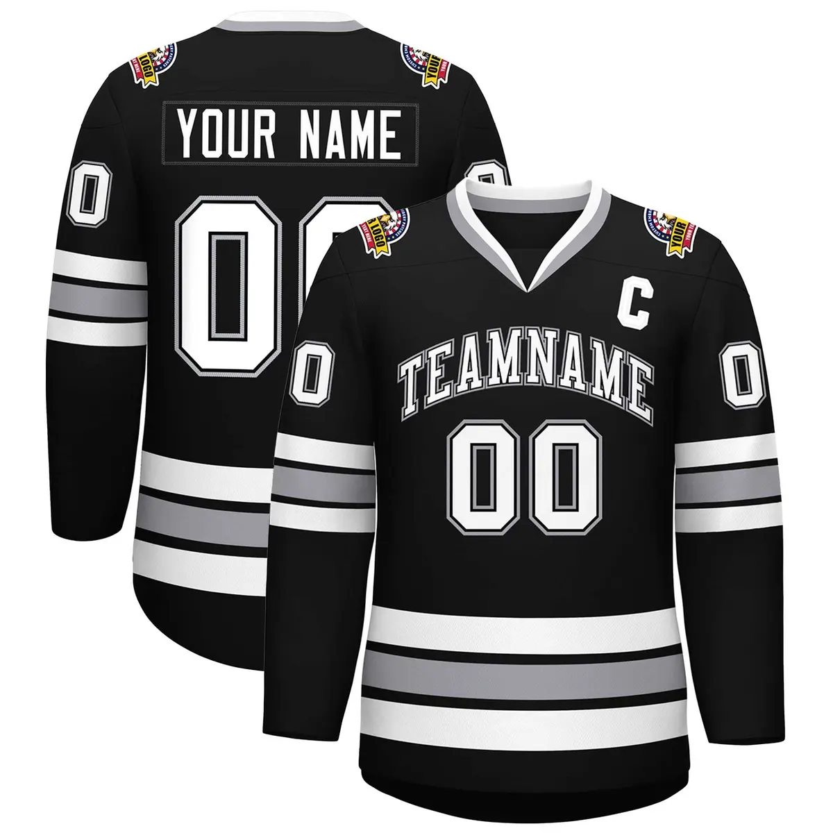 Black White Black-Gray Classic Style Hockey Jersey