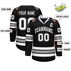 Black White Black-Gray Classic Style Hockey Jersey 2