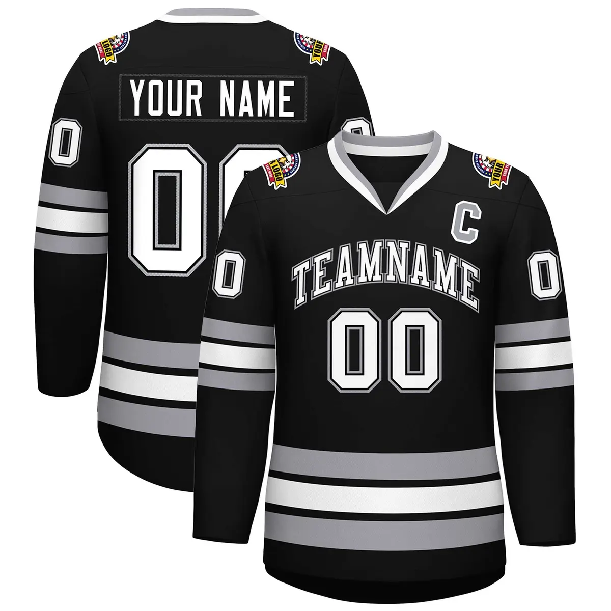 Black White Black-Gray Classic Style Hockey Jersey