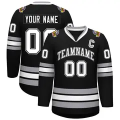 Black White Black-Gray Classic Style Hockey Jersey 1