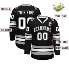 Black White Black-Gray Classic Style Hockey Jersey 2